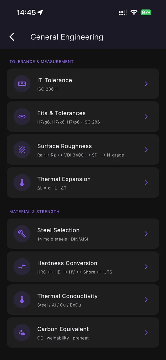 MoldCalc Pro — Tolerans ve malzeme